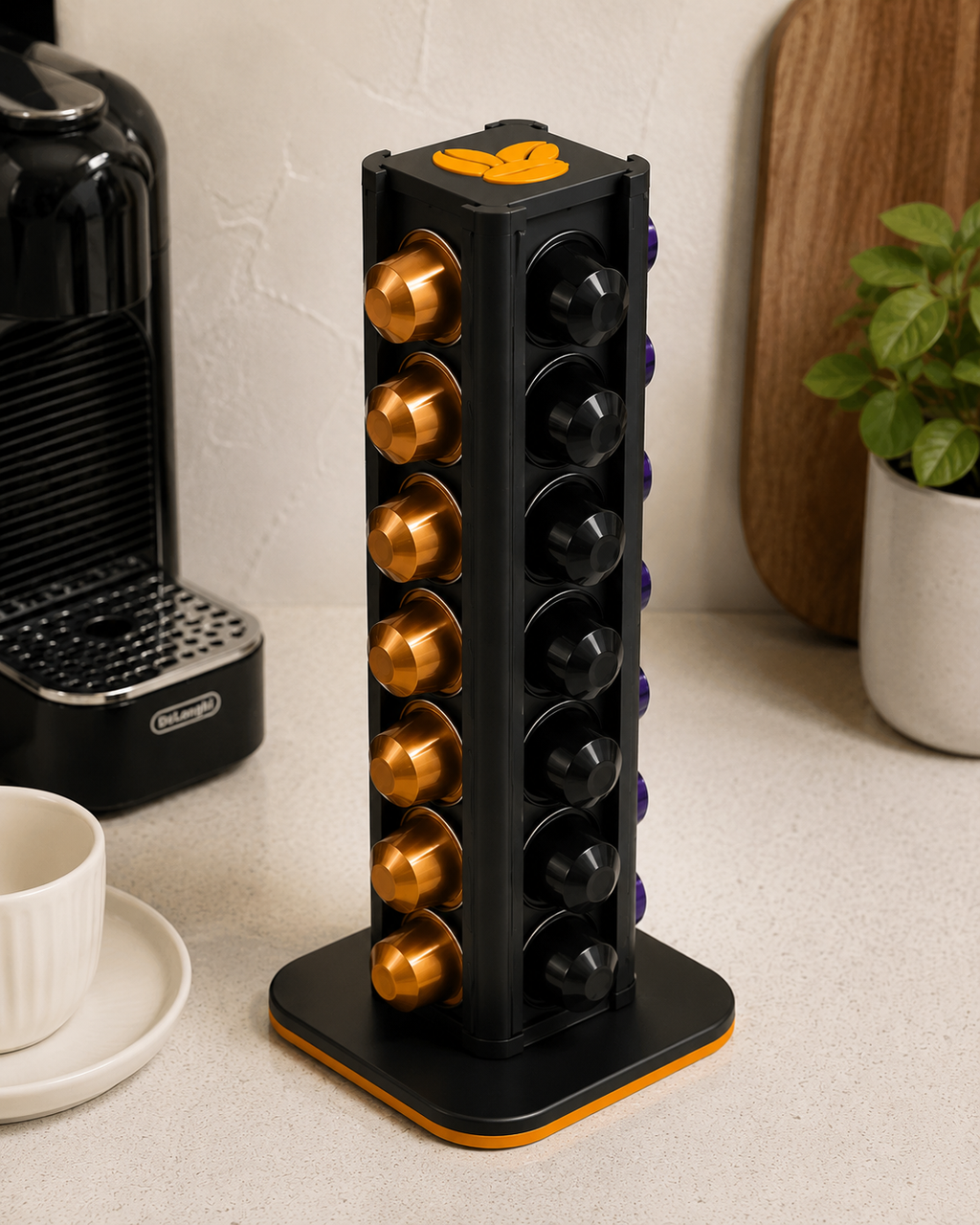 Premium Rotating Coffee Capsule Organizer Tower | 25 Capsule Capacity | Coffee Pod Storage Holder for Nespresso Capsules