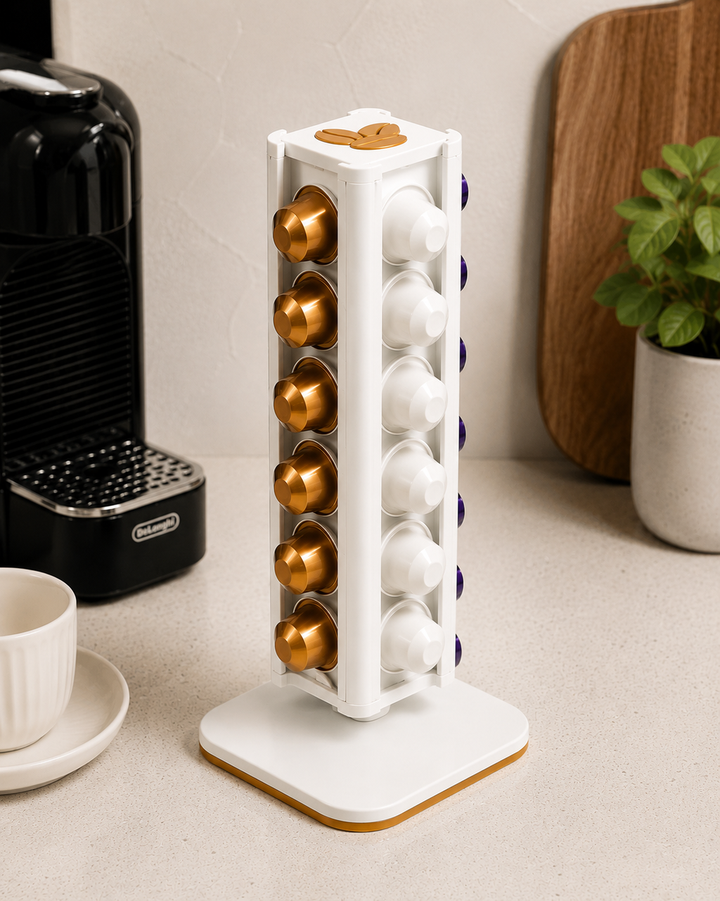 Premium Rotating Coffee Capsule Organizer Tower | 25 Capsule Capacity | Coffee Pod Storage Holder for Nespresso Capsules