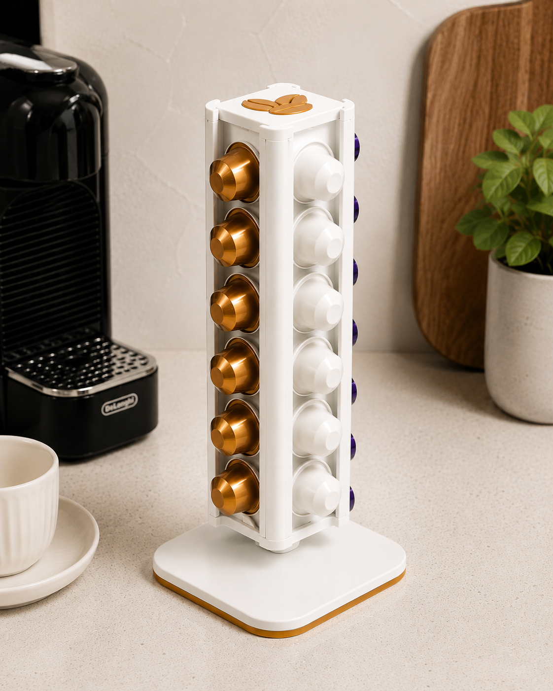 Premium Rotating Coffee Capsule Organizer Tower | 25 Capsule Capacity | Coffee Pod Storage Holder for Nespresso Capsules