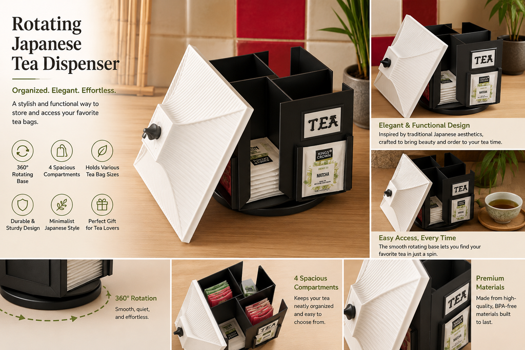 Tea Organizer – Rotating Japanese Tea Dispenser with Lid