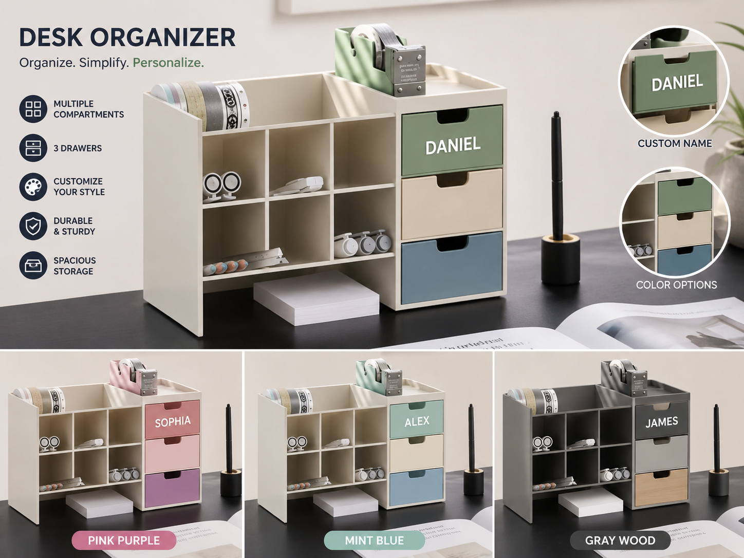 Halyvira DeskHub™ – Custom Name Desk Organizer