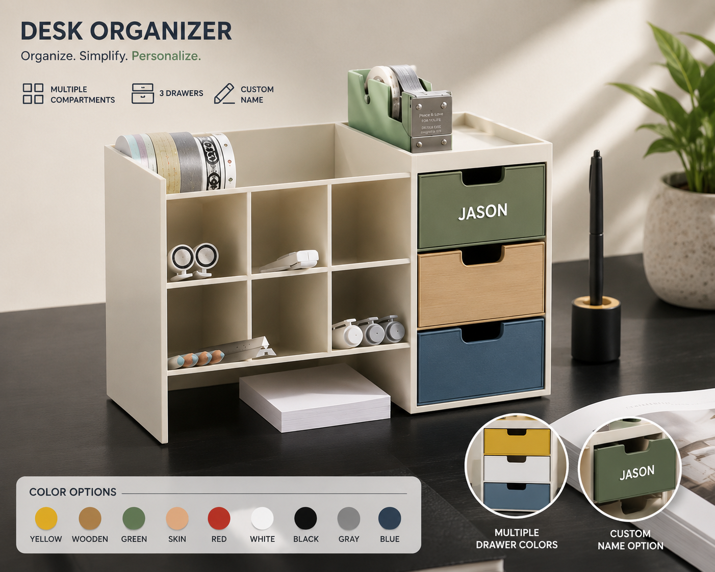 Halyvira DeskHub™ – Custom Name Desk Organizer