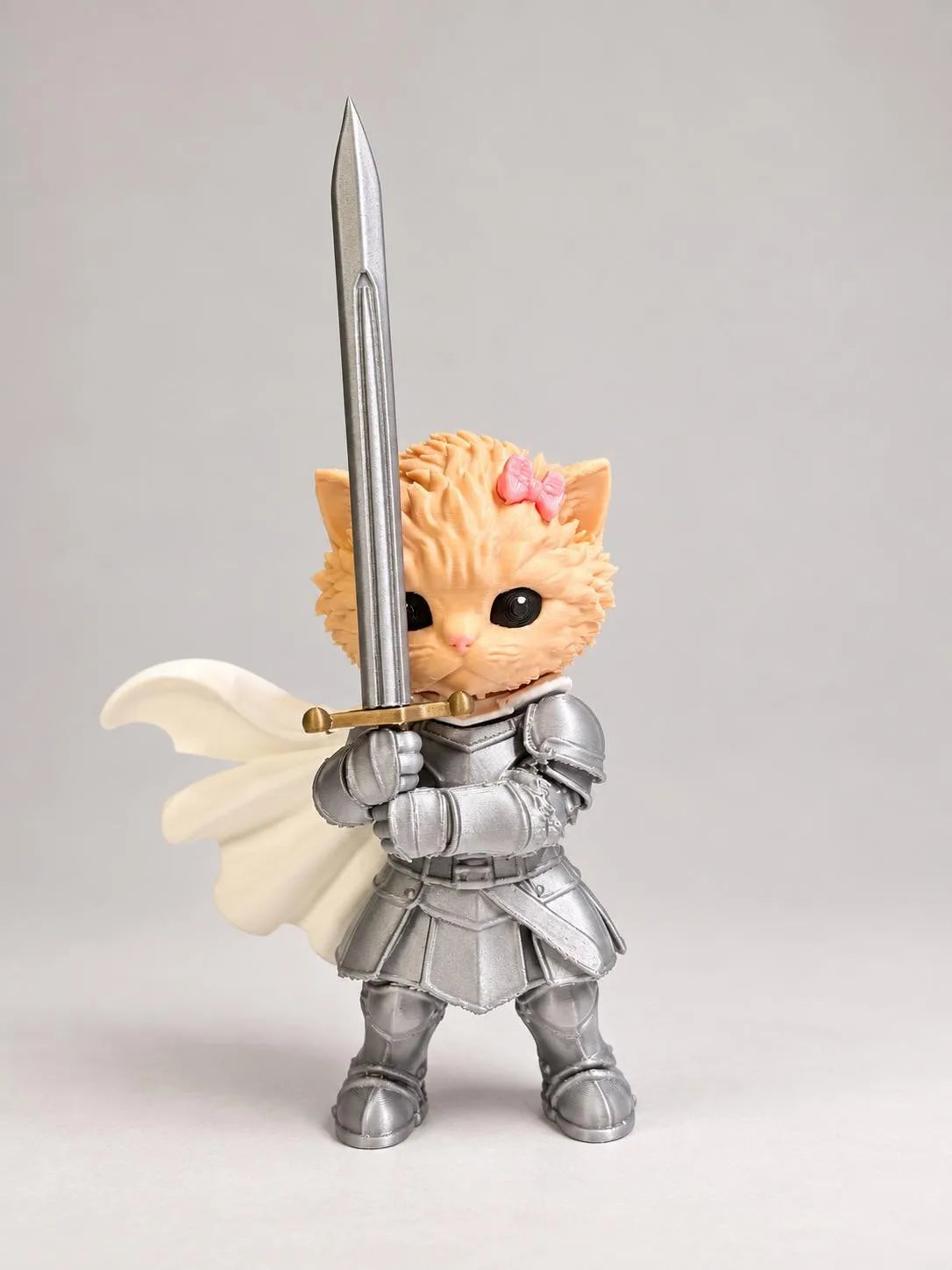 Knight Kitten — armoured cat figurine standing upright, front view