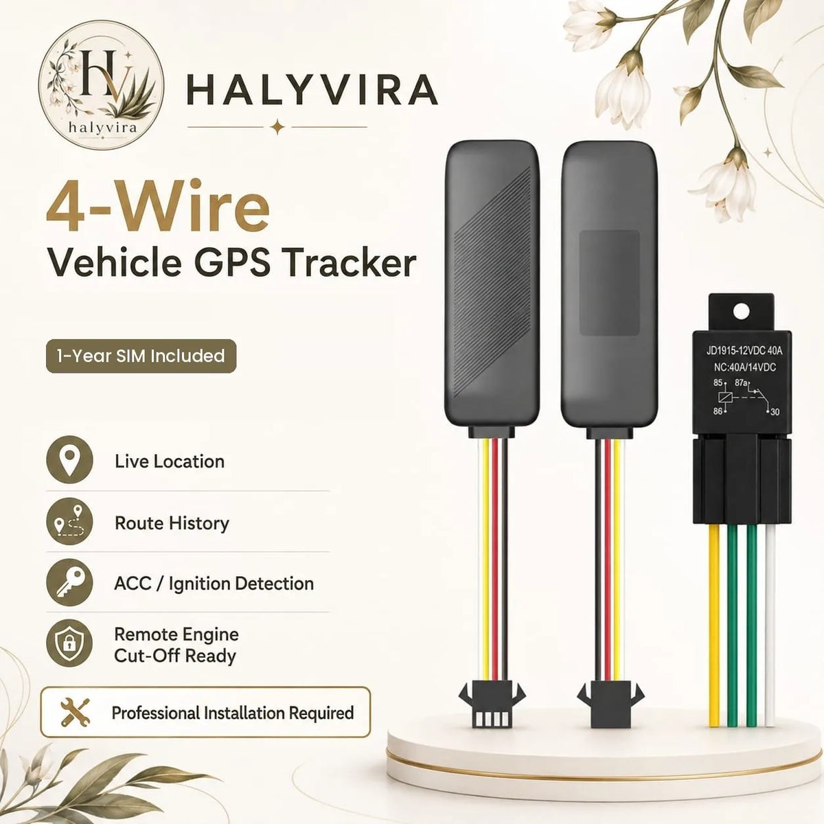 Halyvira 4-wire vehicle GPS tracker with relay
