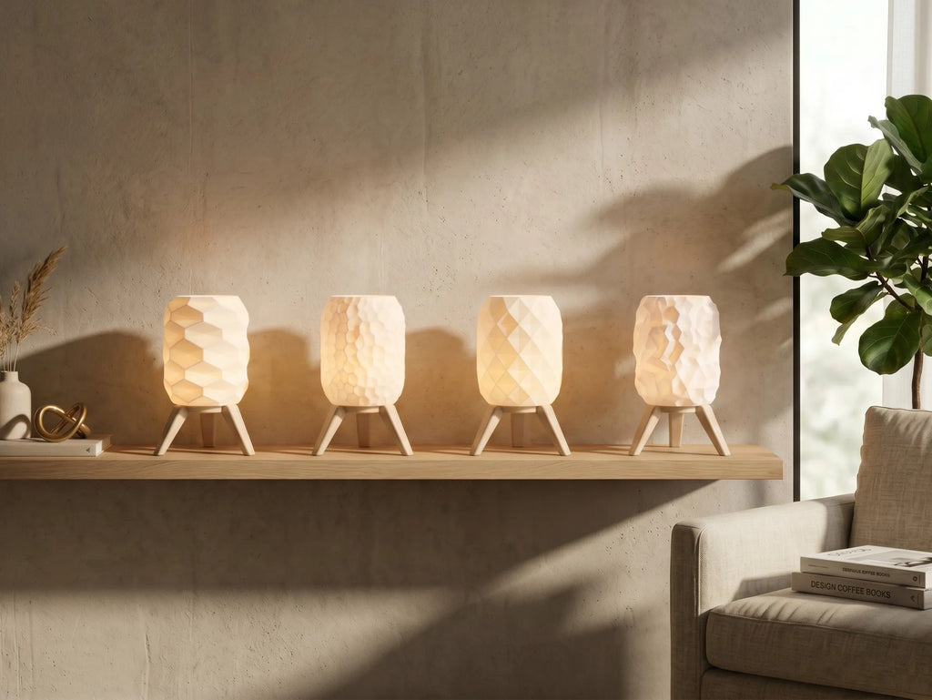 Modern Geometric USB Table Lamp with Tripod Stand | Ambient Bedside Light | 3 Light Modes & Dimmable