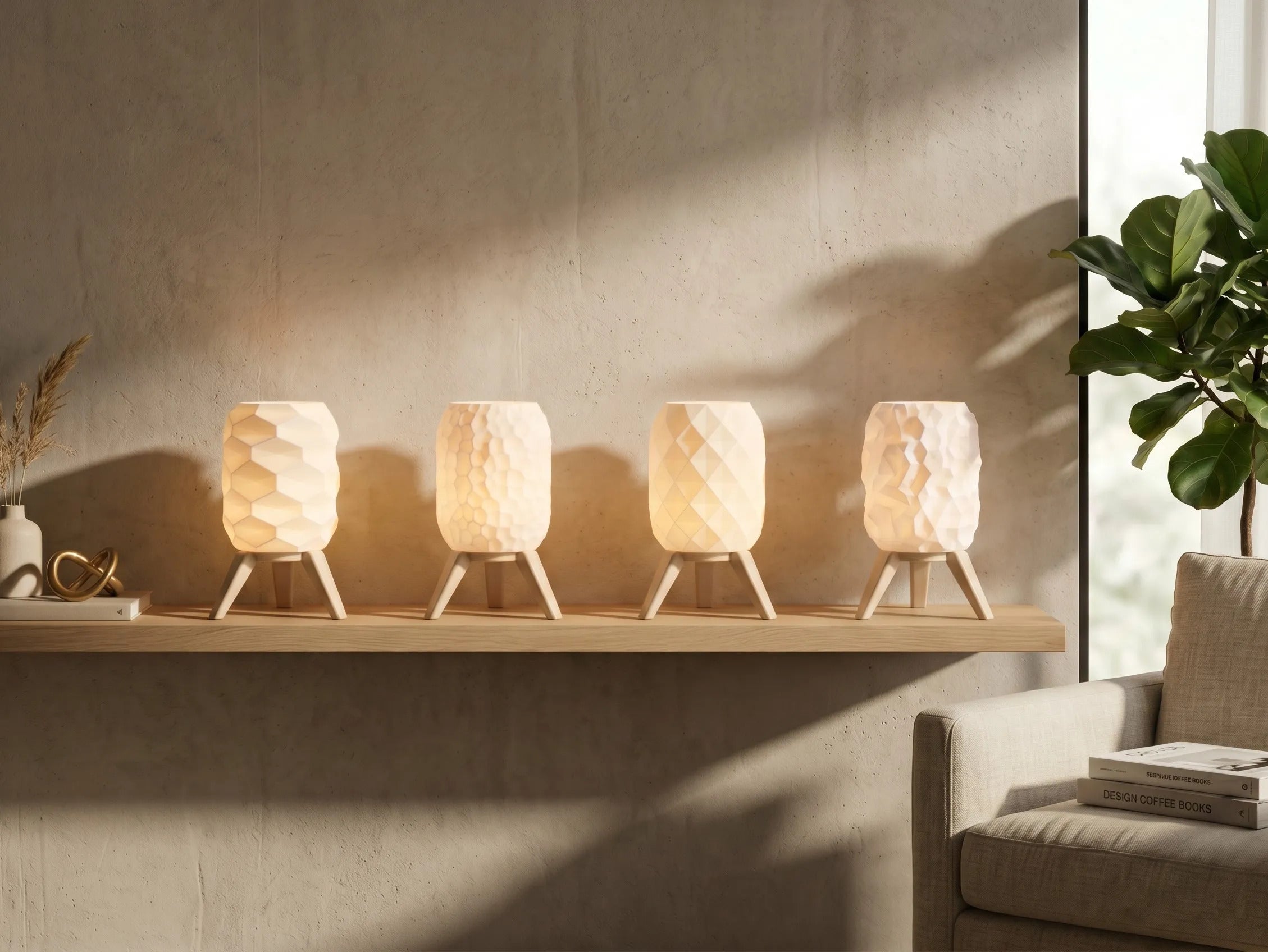 Modern Geometric USB Table Lamp with Tripod Stand | Ambient Bedside Light | 3 Light Modes & Dimmable