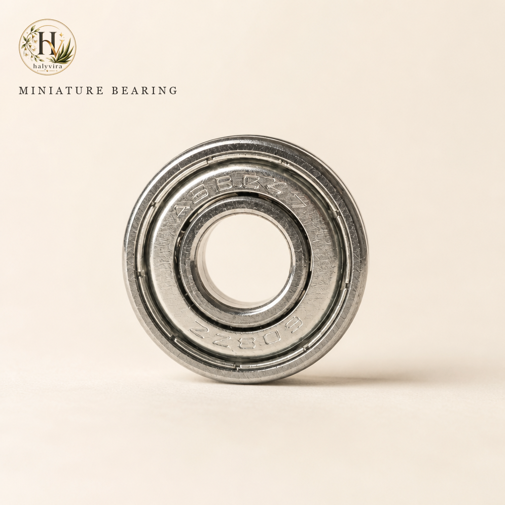 Halyvira miniature 608ZZ ball bearing on warm cream studio background (updated)