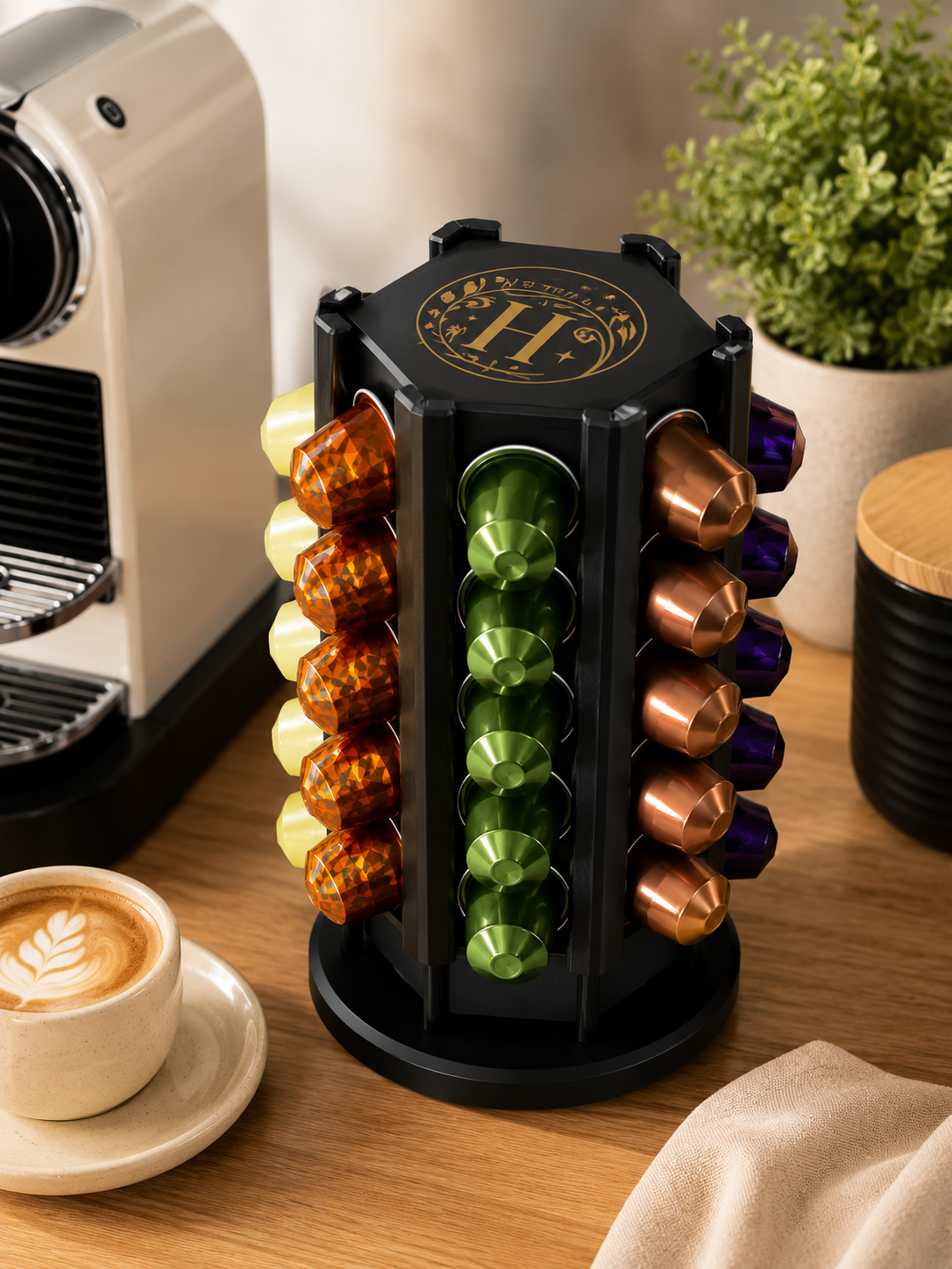 Premium Rotating Coffee Capsule Organizer Tower | 36 Capsule Capacity | Coffee Pod Storage Holder for Nespresso Capsules