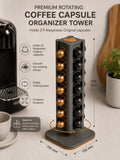 Premium Rotating Coffee Capsule Organizer Tower | 25 Capsule Capacity | Coffee Pod Storage Holder for Nespresso Capsules