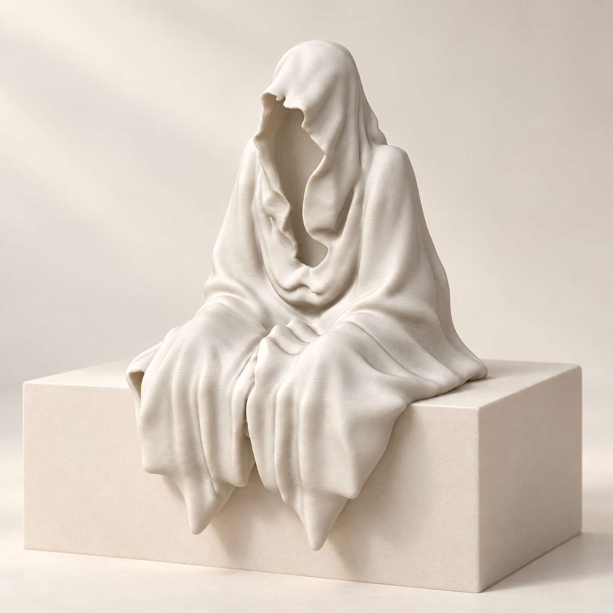 Seated Ghost Ornament — AI-generated product visualization; illustrative colour and finish