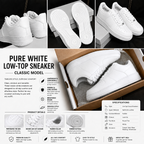 Pure white low-top sneaker feature collage