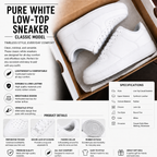 Pure white low-top sneaker specifications and product details